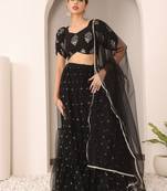 Ready To Wear Black Georgette Embroidered Lehenga Set