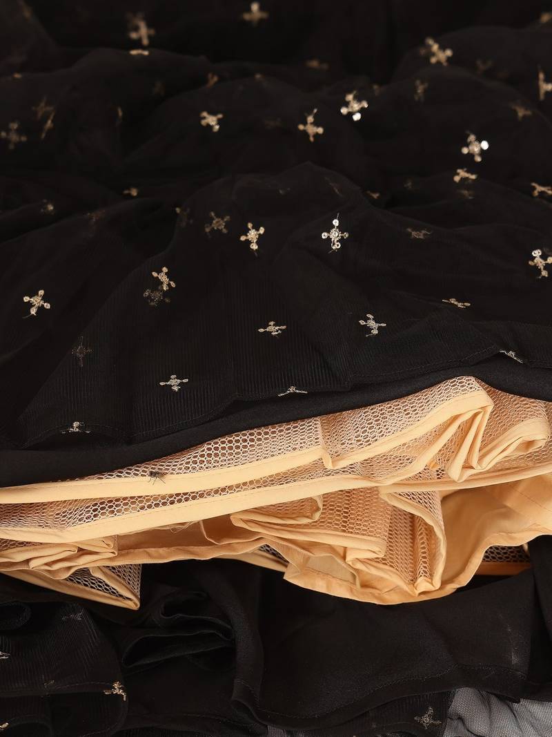 Ready To Wear Black Georgette Embroidered Lehenga Set