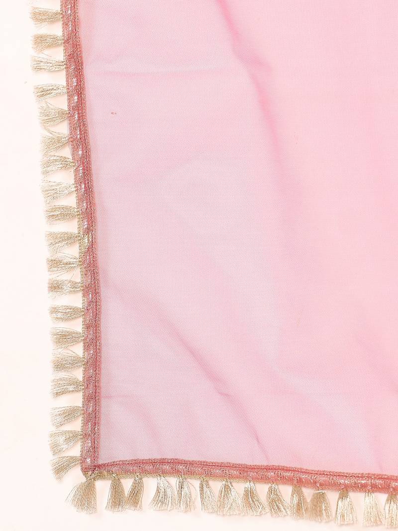 Ready To Wear Pink N Off White Embroidered Tiered Lehenga Set