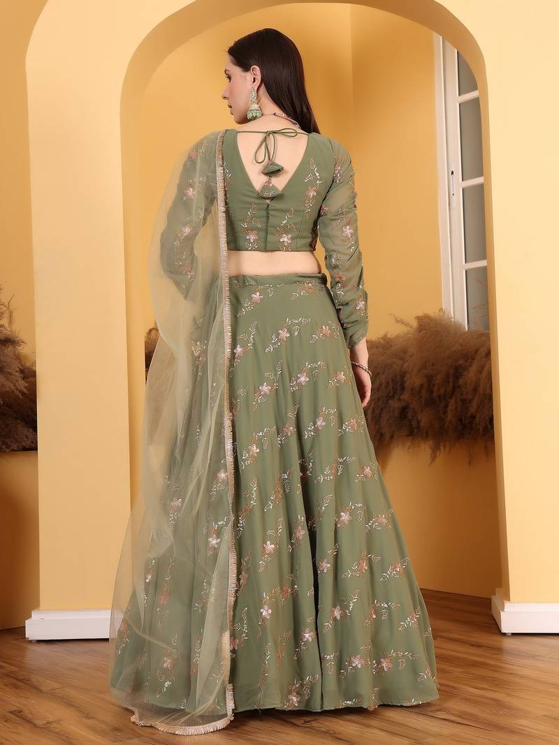 Green Colour Georgette Lehenga.