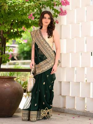 Green Colour Gorgeous Look Fox Georgette Saree With Un-Stitched Blouse 3