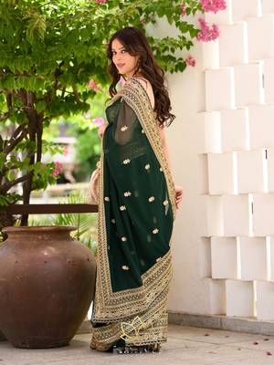Green Colour Gorgeous Look Fox Georgette Saree With Un-Stitched Blouse 4