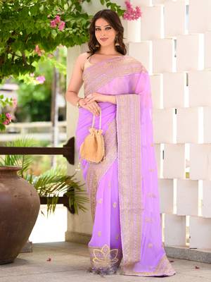 Lavender Colour Gorgeous Look Fox Georgette Saree With Un-Stitched Blouse 1