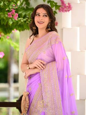 Lavender Colour Gorgeous Look Fox Georgette Saree With Un-Stitched Blouse 2