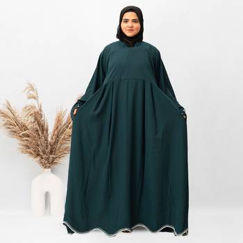 Star Design Sleeves Embroidery Abaya in Ramagreen Color With Hijab 1