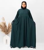 Star Design Sleeves Embroidery Abaya in Ramagreen Color With Hijab