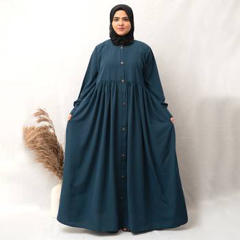 Star Design Sleeves Embroidery Abaya in Ramagreen Color With Hijab 2