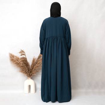 Star Design Sleeves Embroidery Abaya in Ramagreen Color With Hijab 3