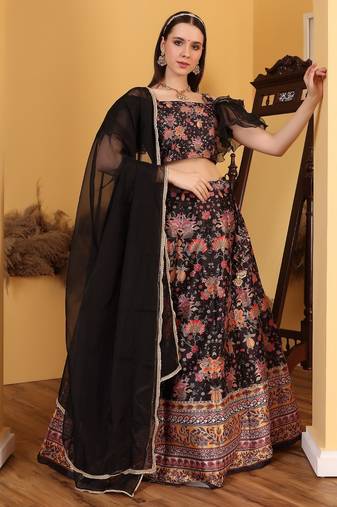 Ready To Wear MultiColour Digital Printed Kali Lehenga Set