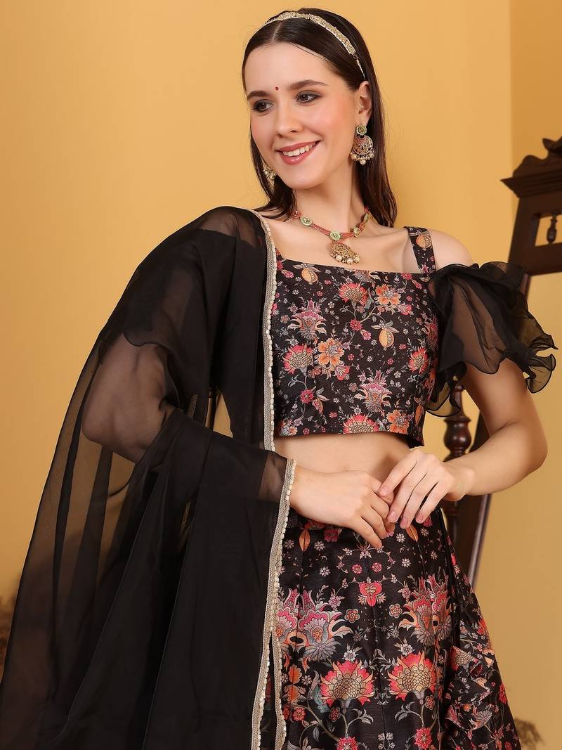 Ready To Wear MultiColour Digital Printed Kali Lehenga Set