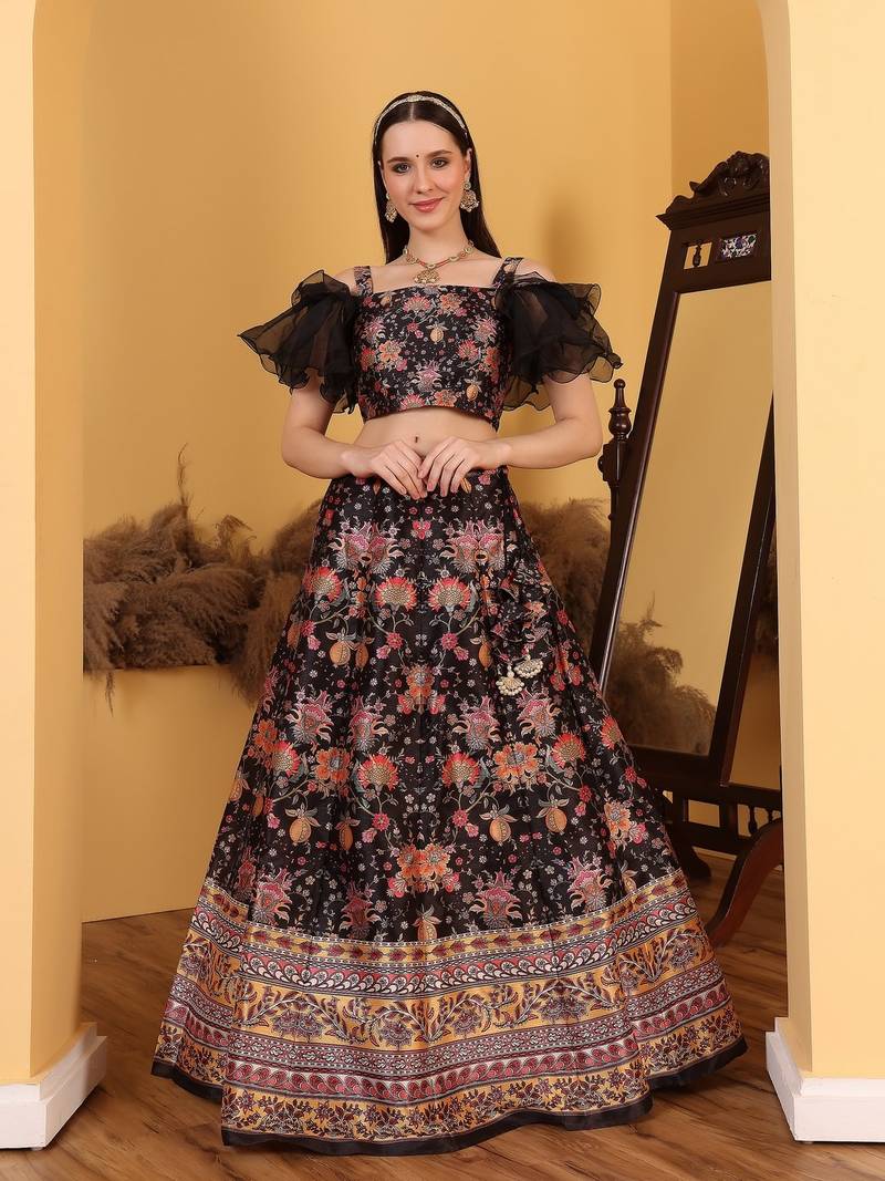 Ready To Wear MultiColour Digital Printed Kali Lehenga Set