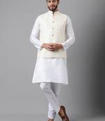 White weaving work jacquard silk kurta koti set with pyjama
