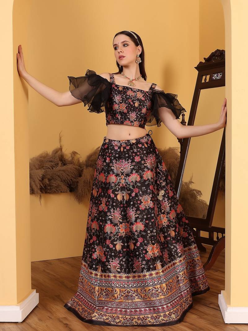Ready To Wear MultiColour Digital Printed Kali Lehenga Set