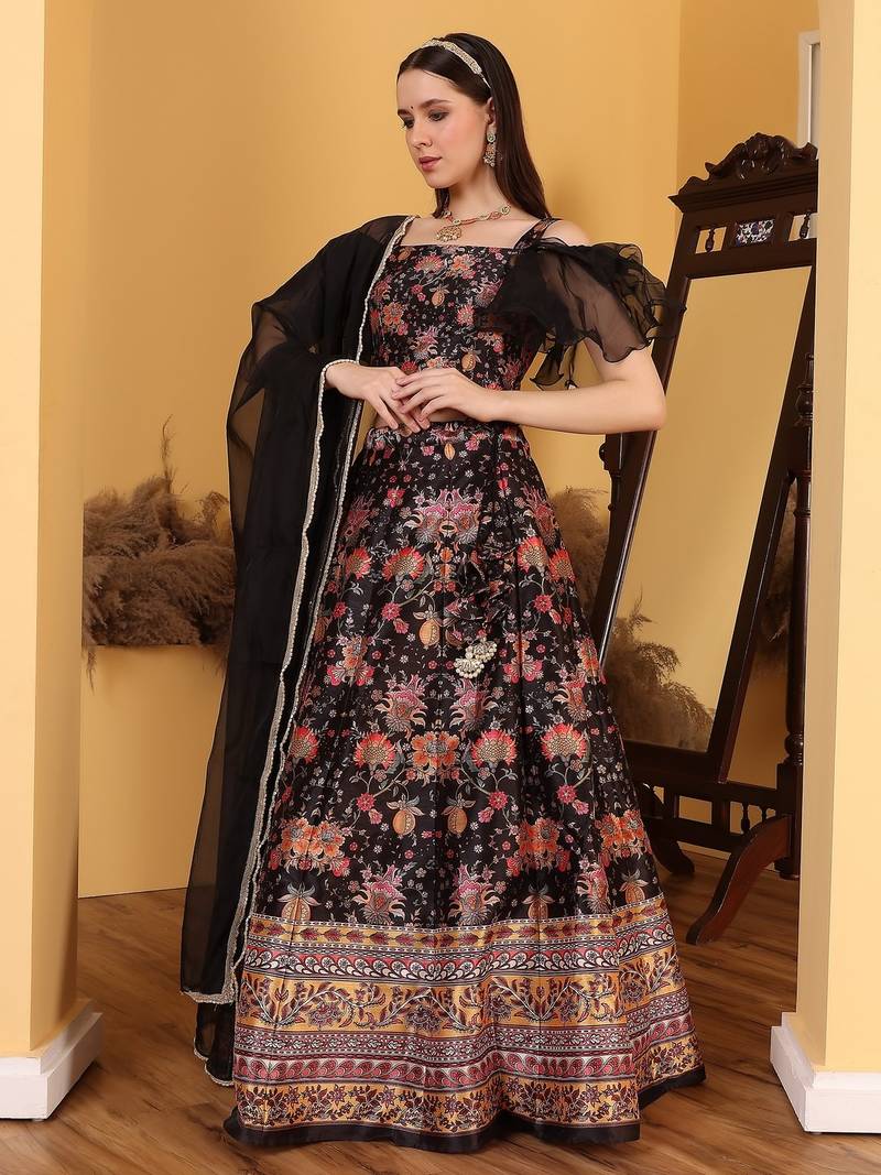 Ready To Wear MultiColour Digital Printed Kali Lehenga Set