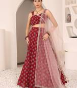 Ready To Wear Maroon Foil Printed Strap Neck Style Lehenga Set
