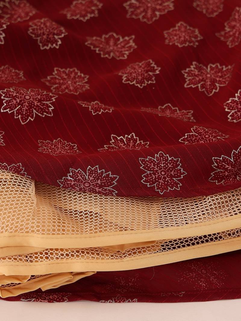 Ready To Wear Maroon Foil Printed Strap Neck Style Lehenga Set