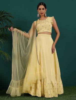 Ready To Wear Yellow Embroidered Art Silk Lehenga Set 1