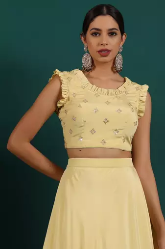 Ready To Wear Yellow Embroidered Art Silk Lehenga Set
