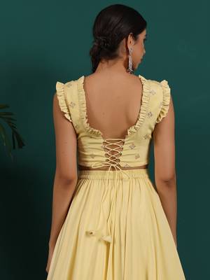 Ready To Wear Yellow Embroidered Art Silk Lehenga Set 6