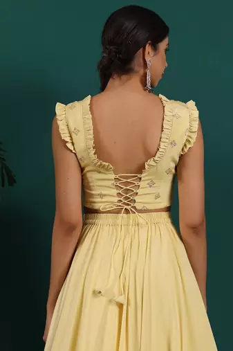 Ready To Wear Yellow Embroidered Art Silk Lehenga Set