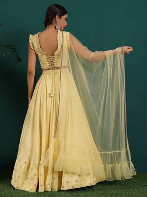 Ready To Wear Yellow Embroidered Art Silk Lehenga Set 7