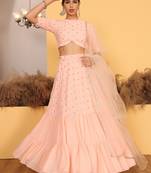 Ready To Wear Peach Georgette Embroidered Lehenga Set