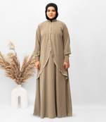 Double Layer Koti Embroidery Abaya in Beige Color With Hijab
