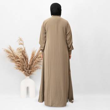 Double Layer Koti Embroidery Abaya in Beige Color With Hijab 2
