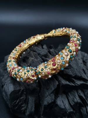 Gold plated ethnic rajasthani pearl studded bangles for women 1