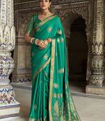 Sea Green Colour Satin Silk blend Zari Woven Saree With Blouse