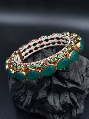 Gold plated ethnic rajasthani pearl studded bangles for women 1