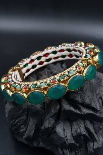Gold plated ethnic rajasthani pearl studded bangles for women