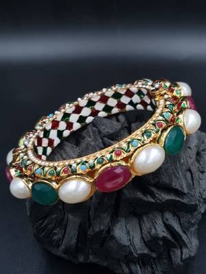 Gold plated ethnic rajasthani pearl studded bangles for women 1