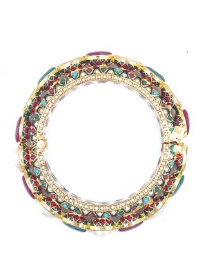 Gold plated ethnic rajasthani pearl studded bangles for women 2