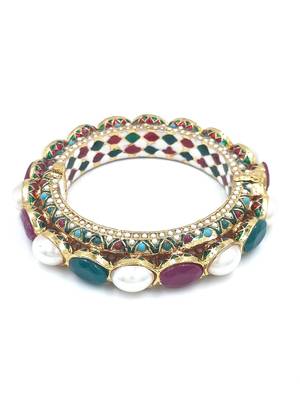 Gold plated ethnic rajasthani pearl studded bangles for women 3