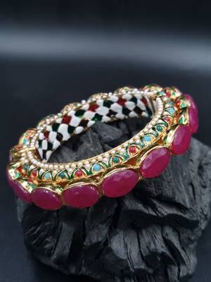 Gold plated ethnic rajasthani pearl studded bangles for women 1
