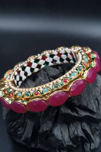 Gold plated ethnic rajasthani pearl studded bangles for women