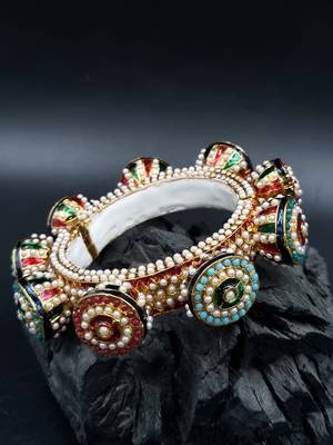 Gold plated ethnic rajasthani pearl studded bangles for women 1