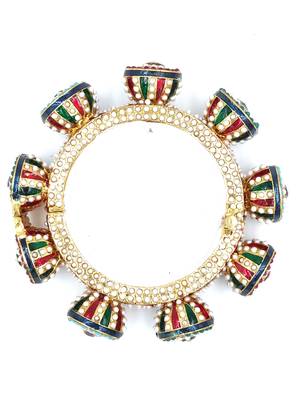 Gold plated ethnic rajasthani pearl studded bangles for women 2
