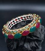 Gold plated ethnic rajasthani pearl studded bangles for women
