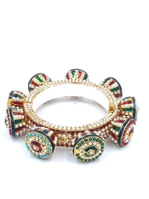 Gold plated ethnic rajasthani pearl studded bangles for women 3