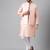 Peach weaving work jacquard silk kurta koti set with pyjama