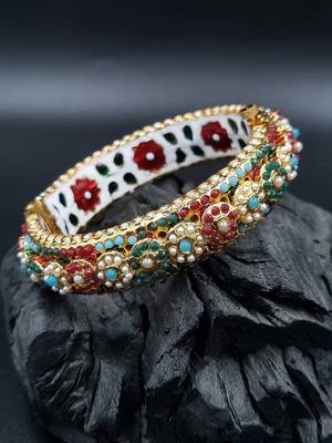 Gold plated ethnic rajasthani pearl studded bangles for women 1