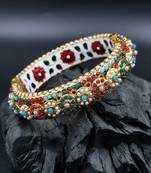 Gold plated ethnic rajasthani pearl studded bangles for women