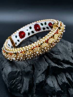 Gold plated ethnic rajasthani pearl studded bangles for women 1