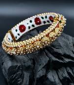 Gold plated ethnic rajasthani pearl studded bangles for women
