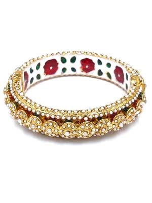 Gold plated ethnic rajasthani pearl studded bangles for women 2