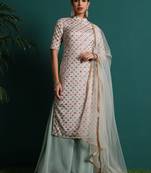 Ethnovog Ready To Wear Off White Embroidered Collar Neck Palazzo Suit