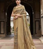 Chikoo colour crepe silk printed woven saree with blouse