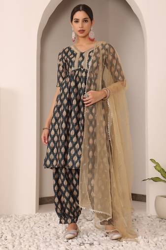Ethnovog Ready To Wear Multicoloured Chinon Printed Suit Set